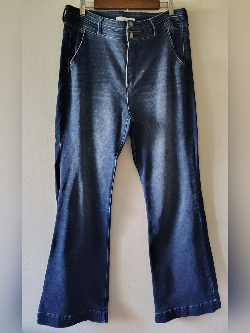Kancan Blue Stretch Western High Waist Wide Leg Flare Trouser Jeans Plus 14